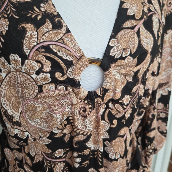 Anthropologie KIVARI V-Neck Puff Sleeve Linen Midi Dress - Picture 7 of 12